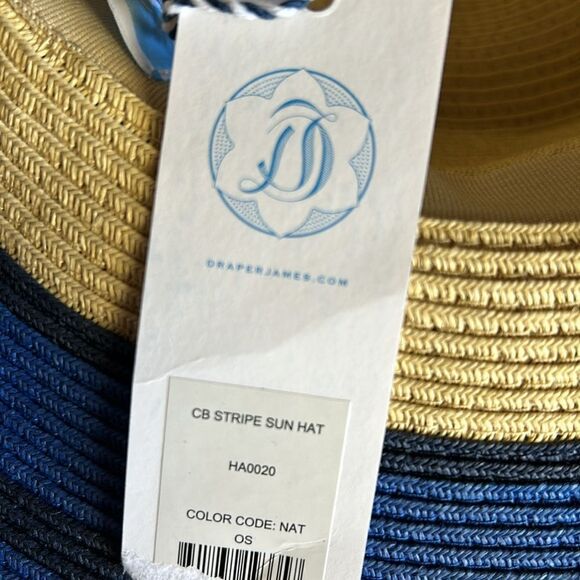 Draper James Create & Barrel Wide Brim Blue Beige Stripe Sun Hat NWT - Picture 5 of 9